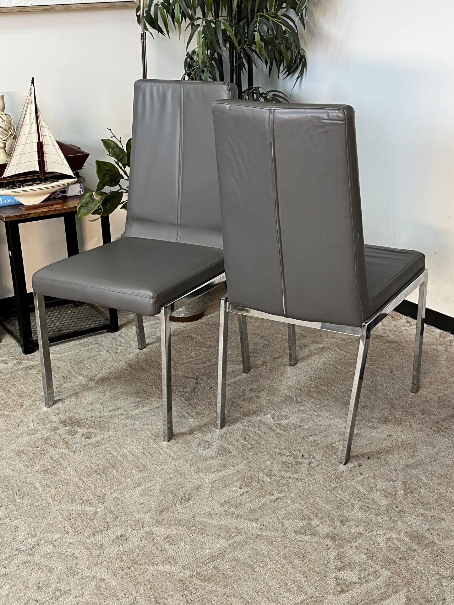 Modern Faux Leather Gray Chairs Set of 2