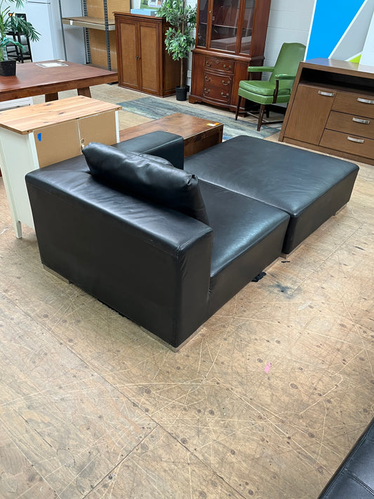 Modern Style Black Chaise Lounge w/ Ottoman