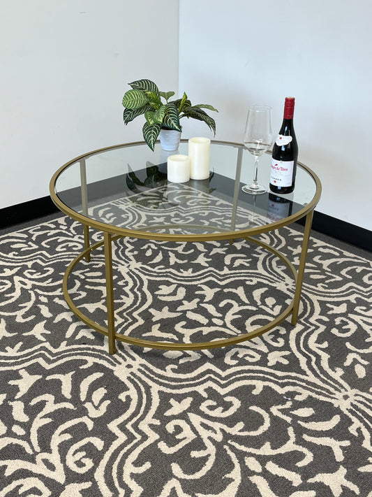 Glass & Gold Round Coffee Table
