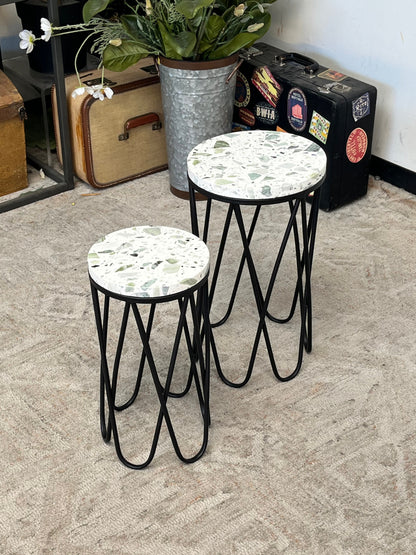 Bent Metal Ceramic Plant Stands Set Of 2