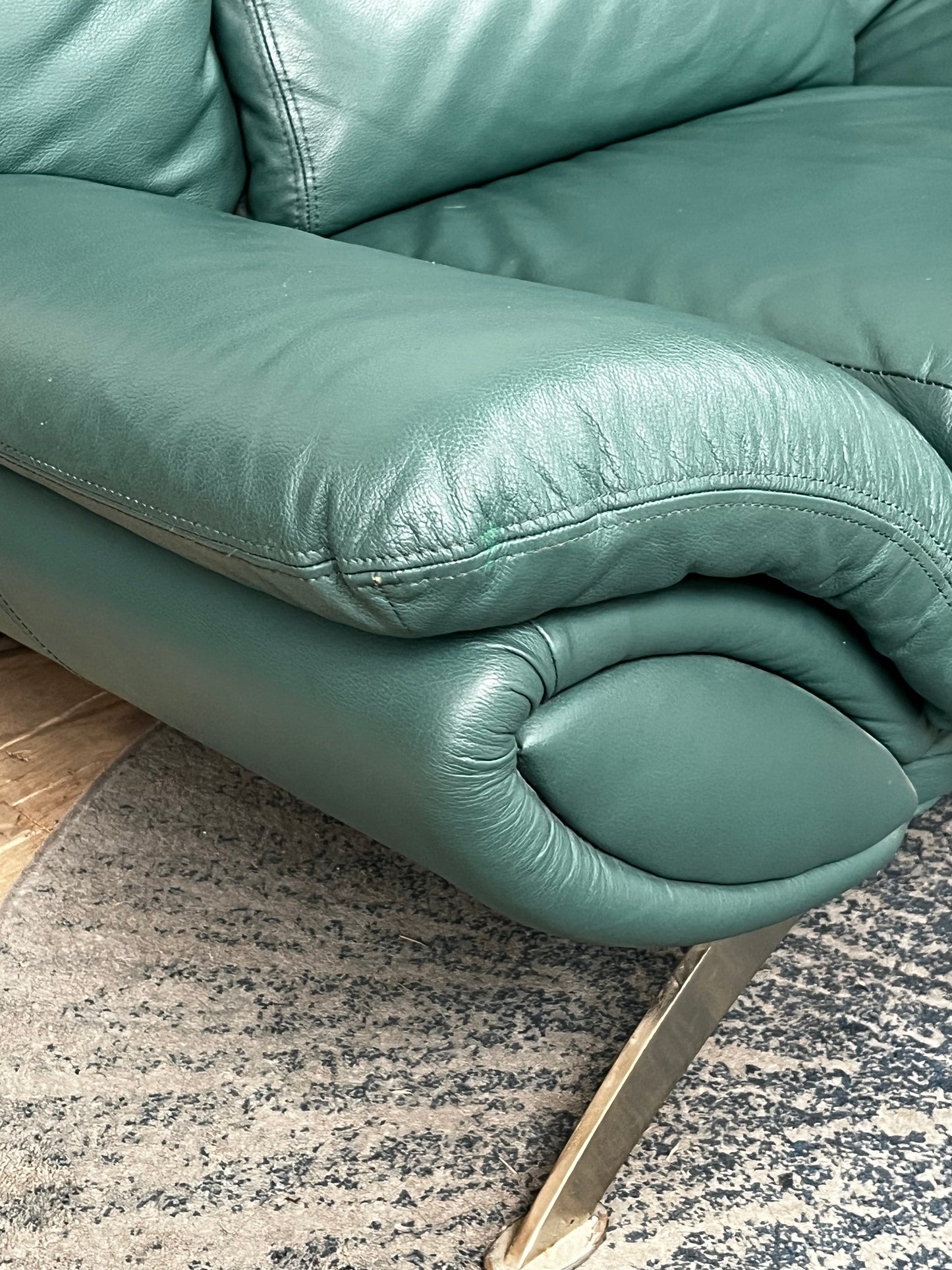 Post Modern Green Leather Armchair