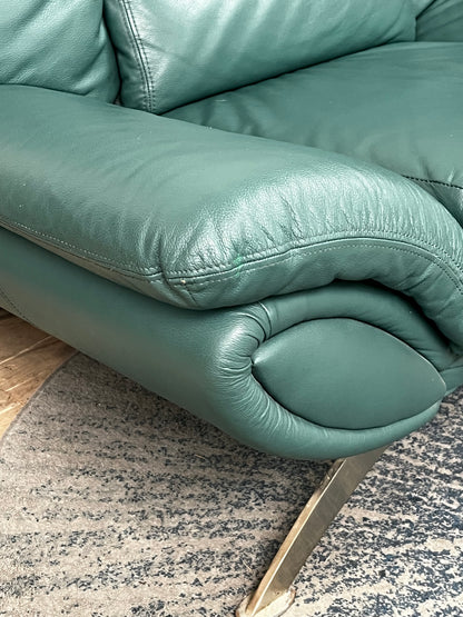 Post Modern Green Leather Armchair