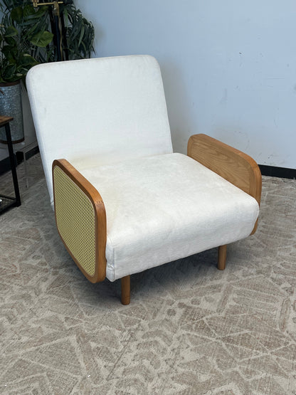 Mid Century Style Rattan & Linen Single Sofa Bed