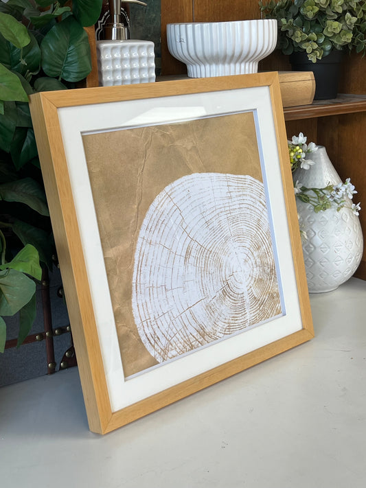 Tree Ring Print In White With Wooden Frame