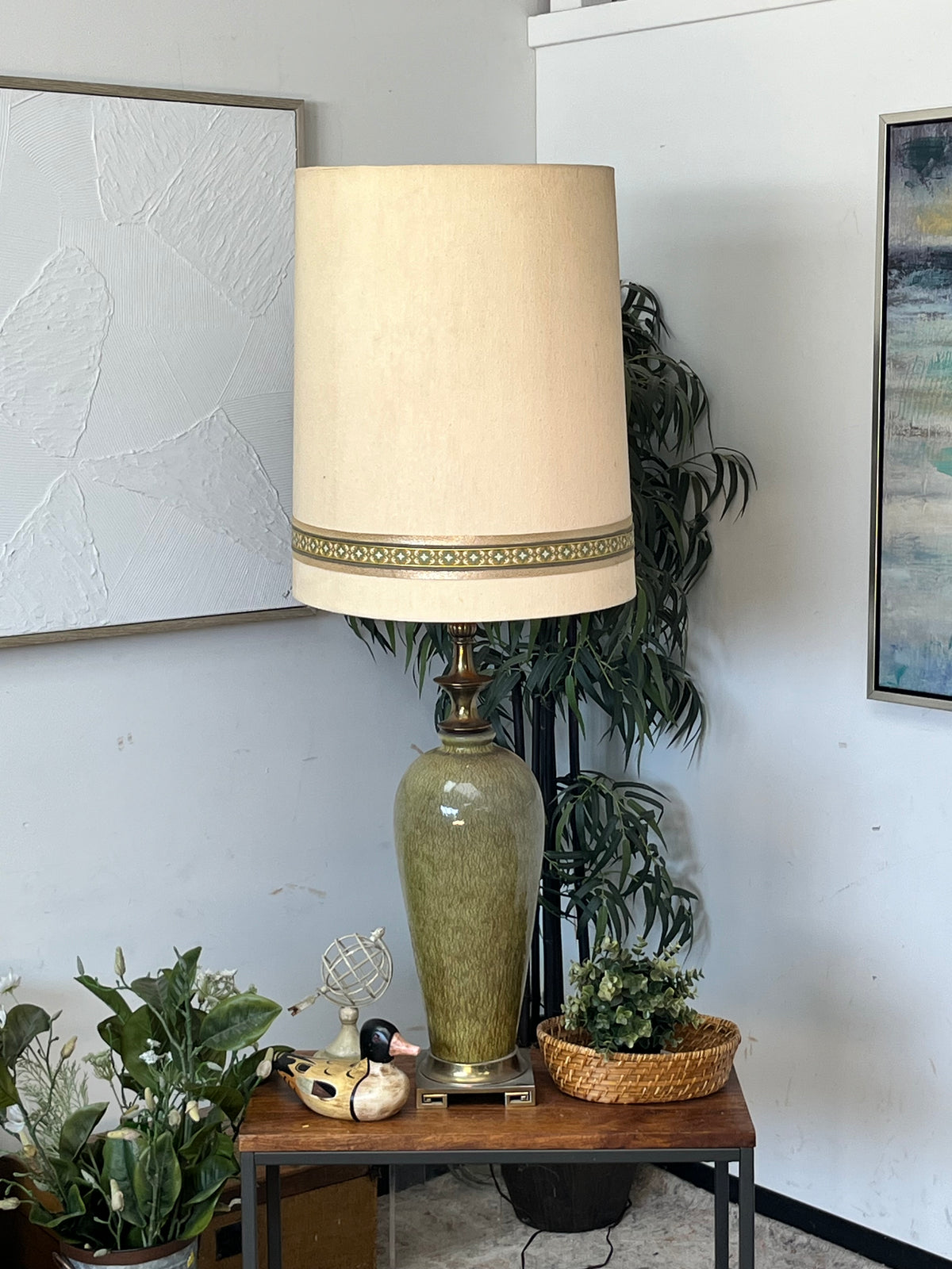 Vintage Green 31" Porcelain Vase Lamp
