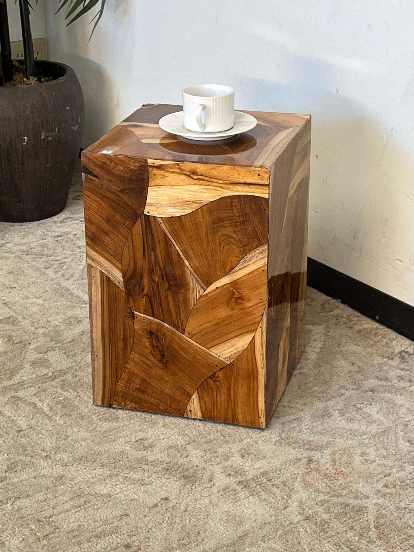 Wood Grain Patterned Cube End Table