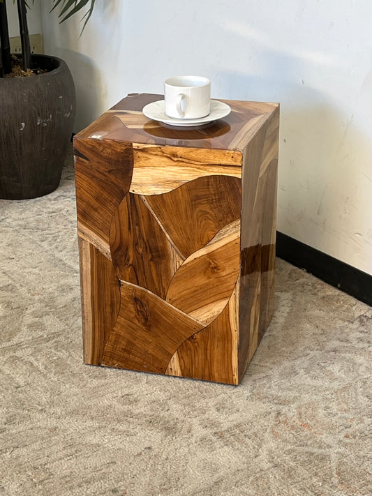 Wood Grain Patterned Cube End Table