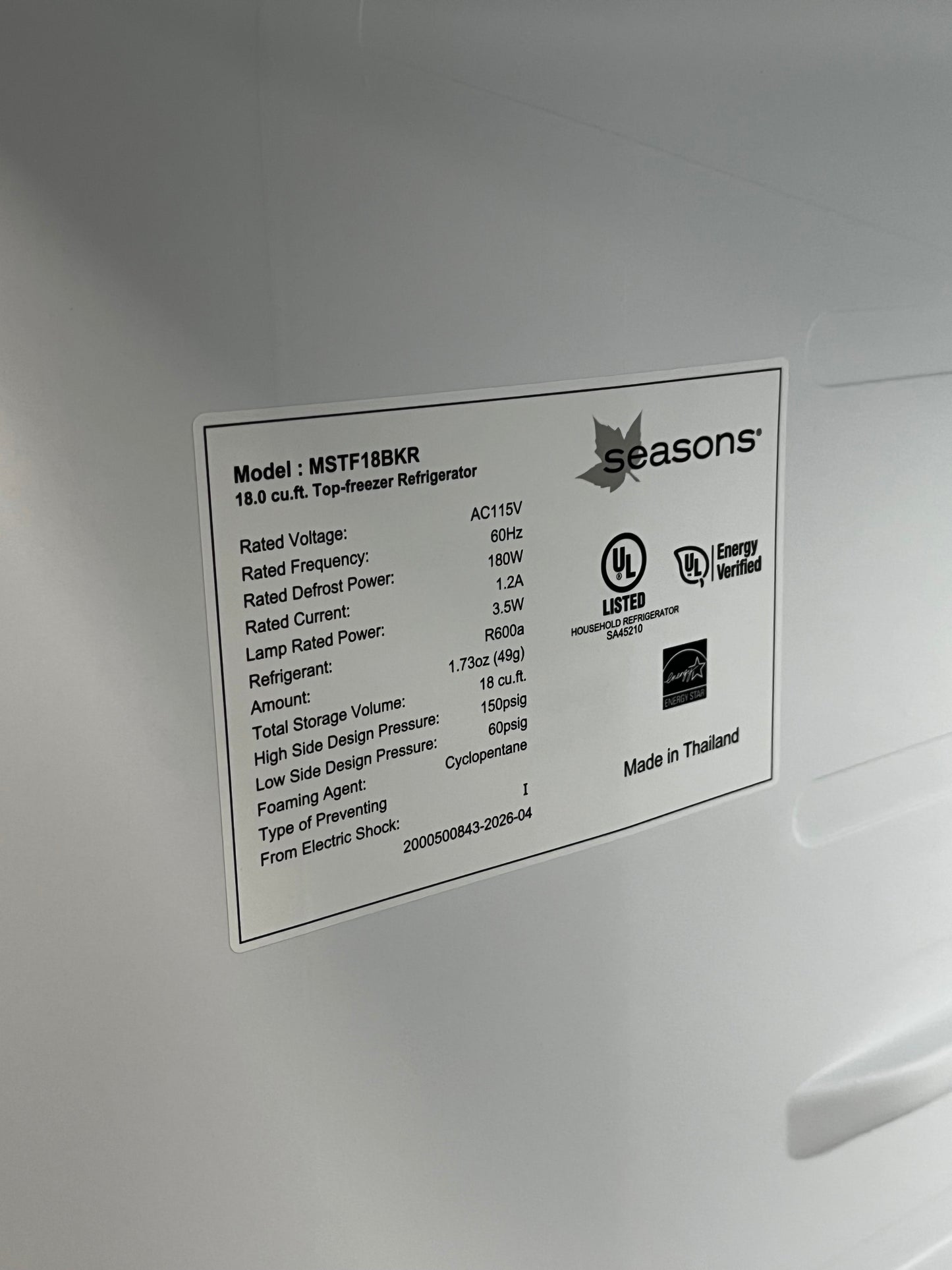 Seasons 18 cu. ft. Top Freezer Refrigerator Black