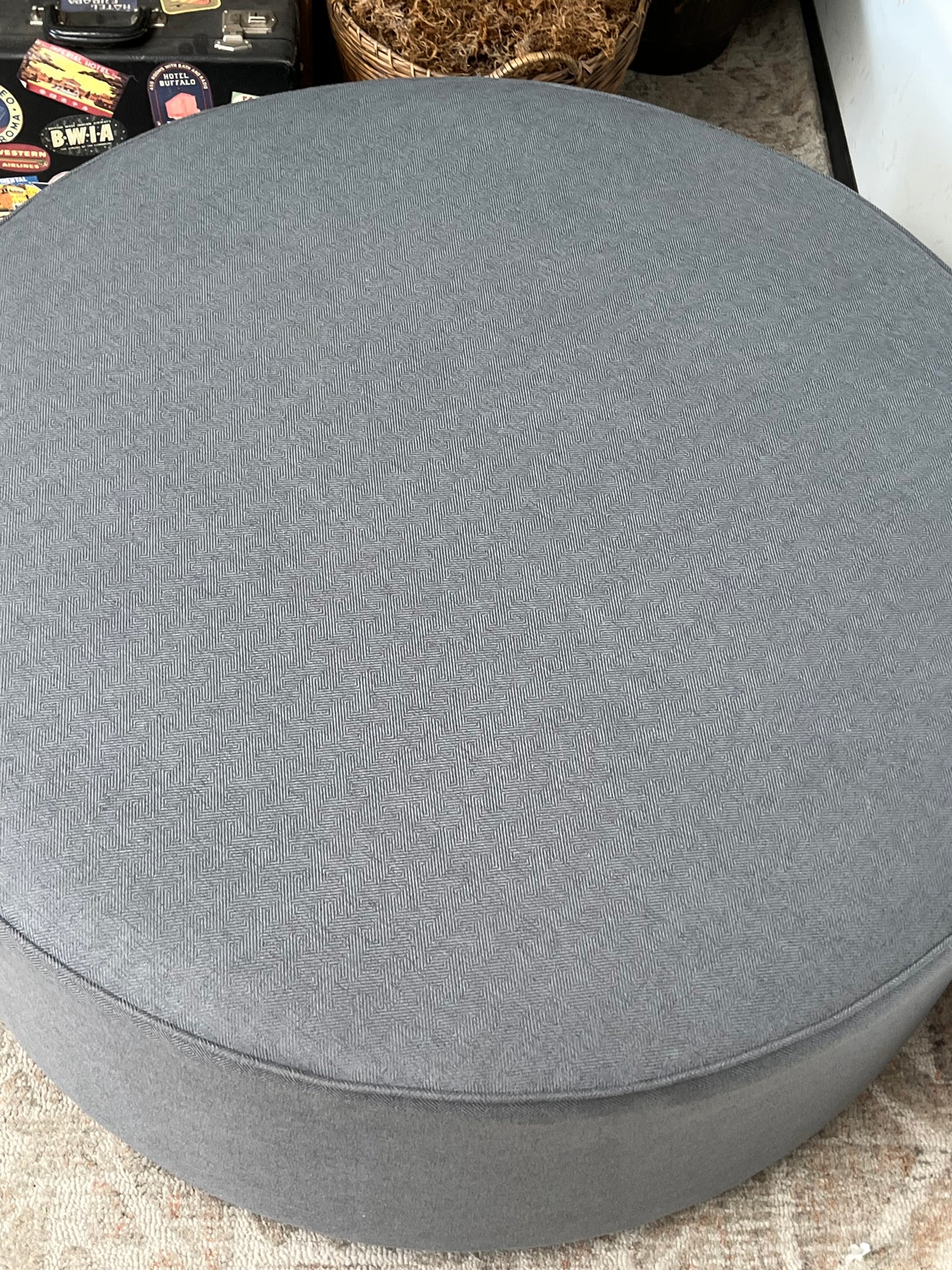 Modern 42" Round Blue Ottoman