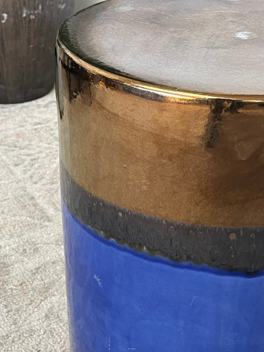 Two Tone Gold/Blue Ceramic Stool