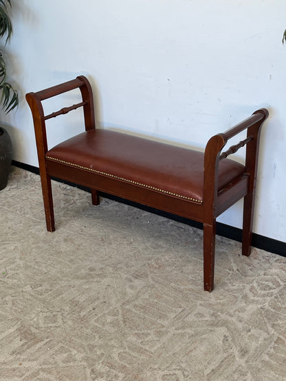 Vintage Nailhead Finish Leather Bench