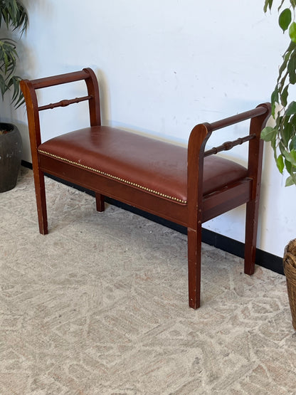 Vintage Nailhead Finish Leather Bench