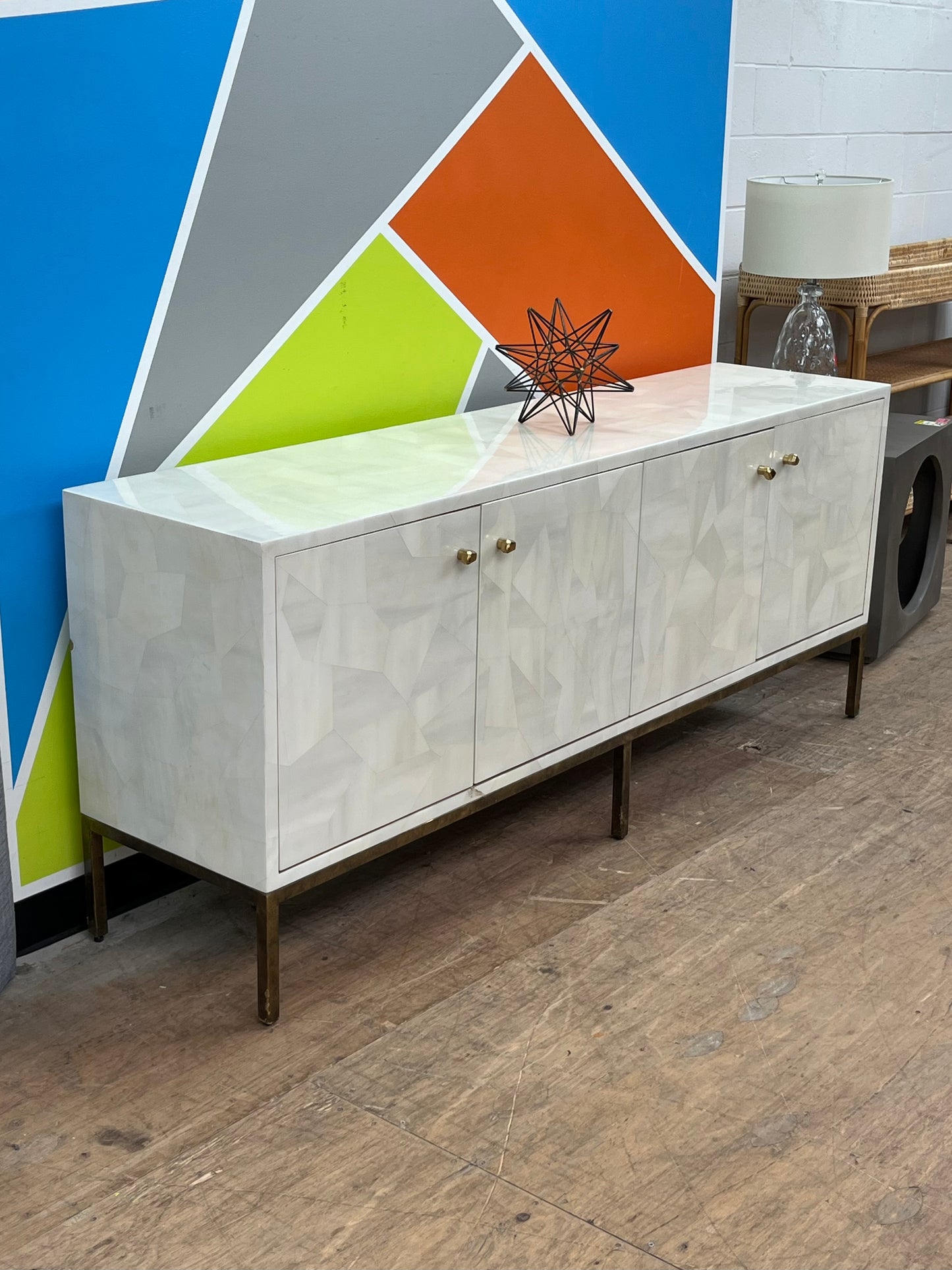 Modern White 4-Door Credenza