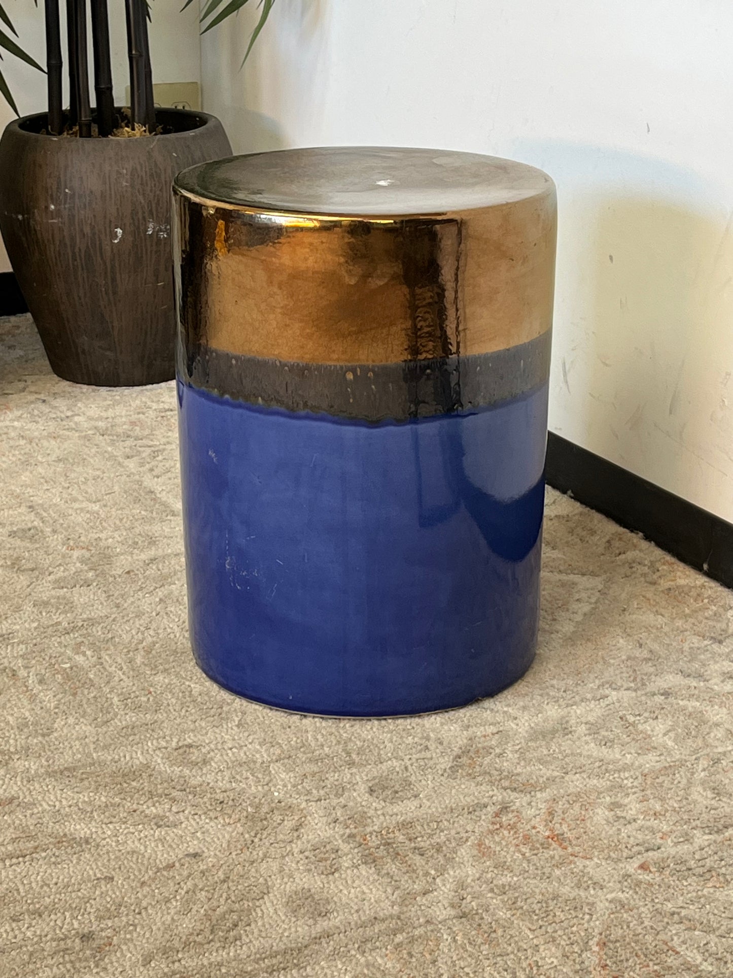 Two Tone Gold/Blue Ceramic Stool