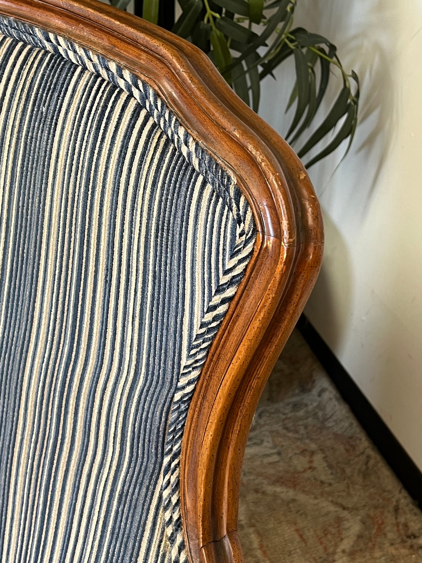 Upholstered Blue Striped Club Chair