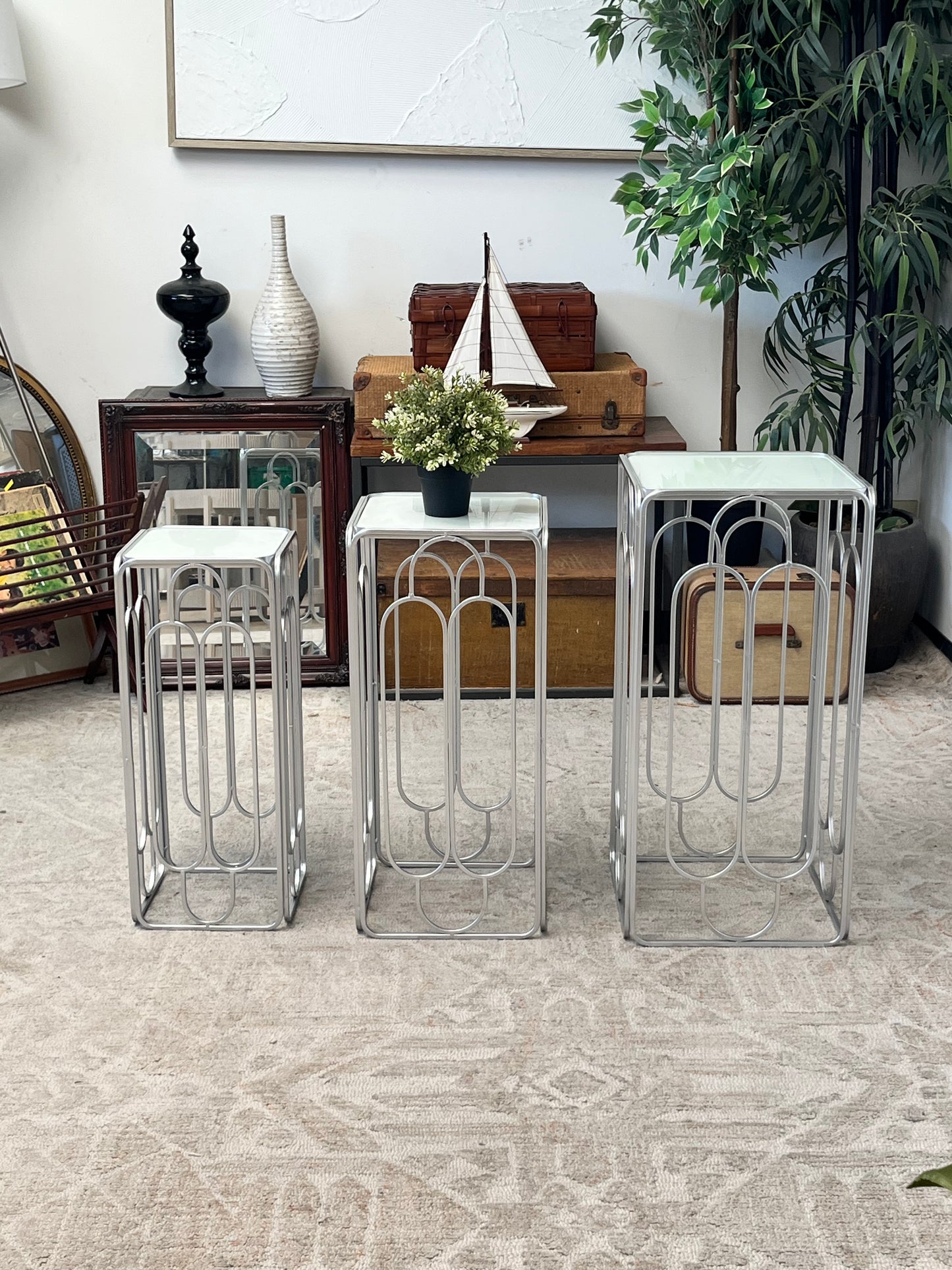 Modern Set Of 3 Metal Side Tables