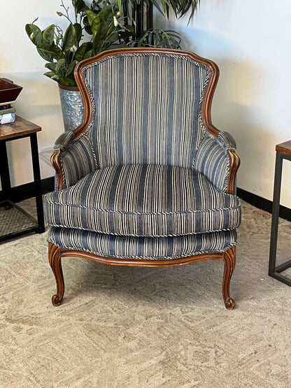 Upholstered Blue Striped Club Chair