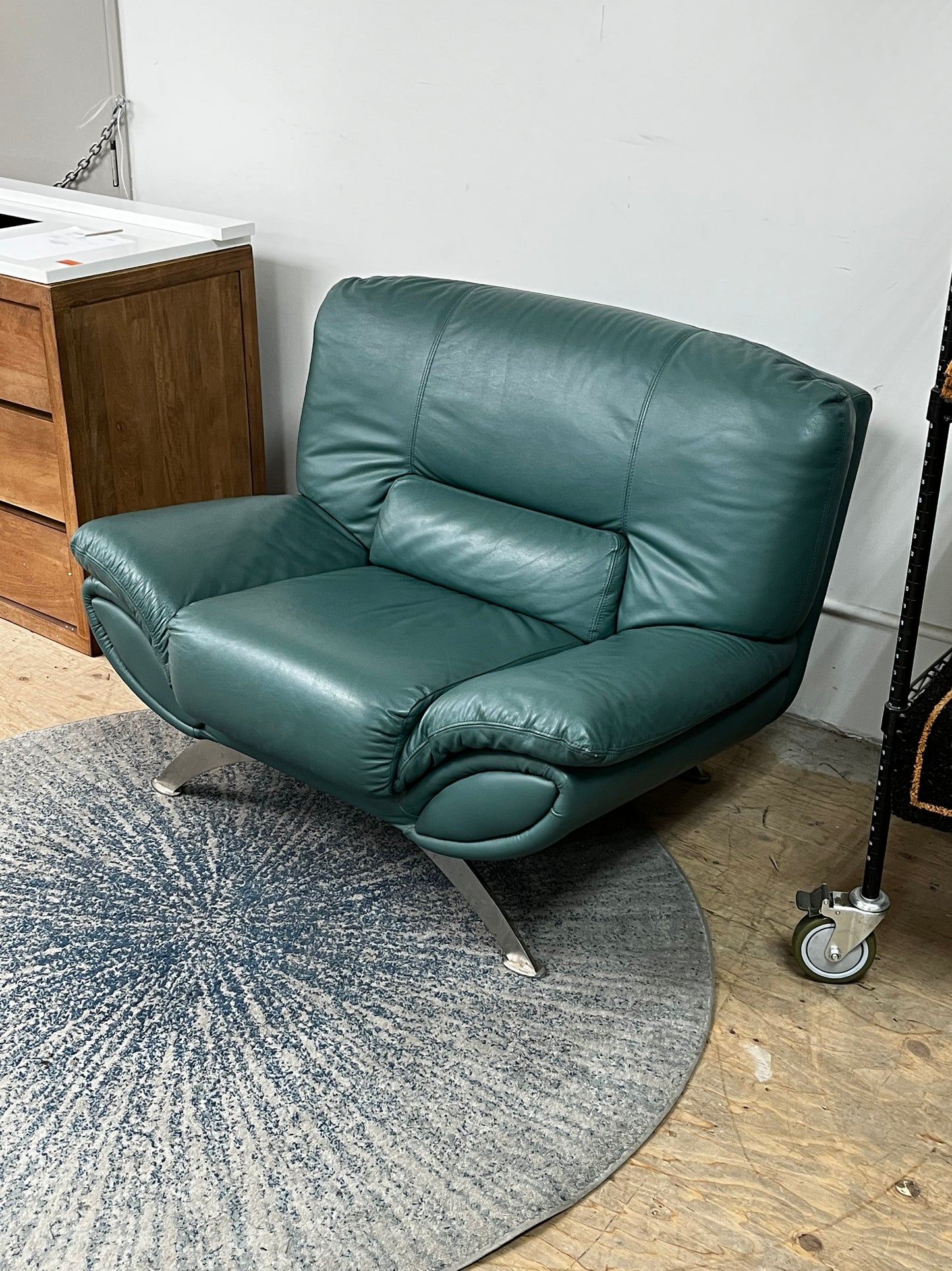 Post Modern Green Leather Armchair