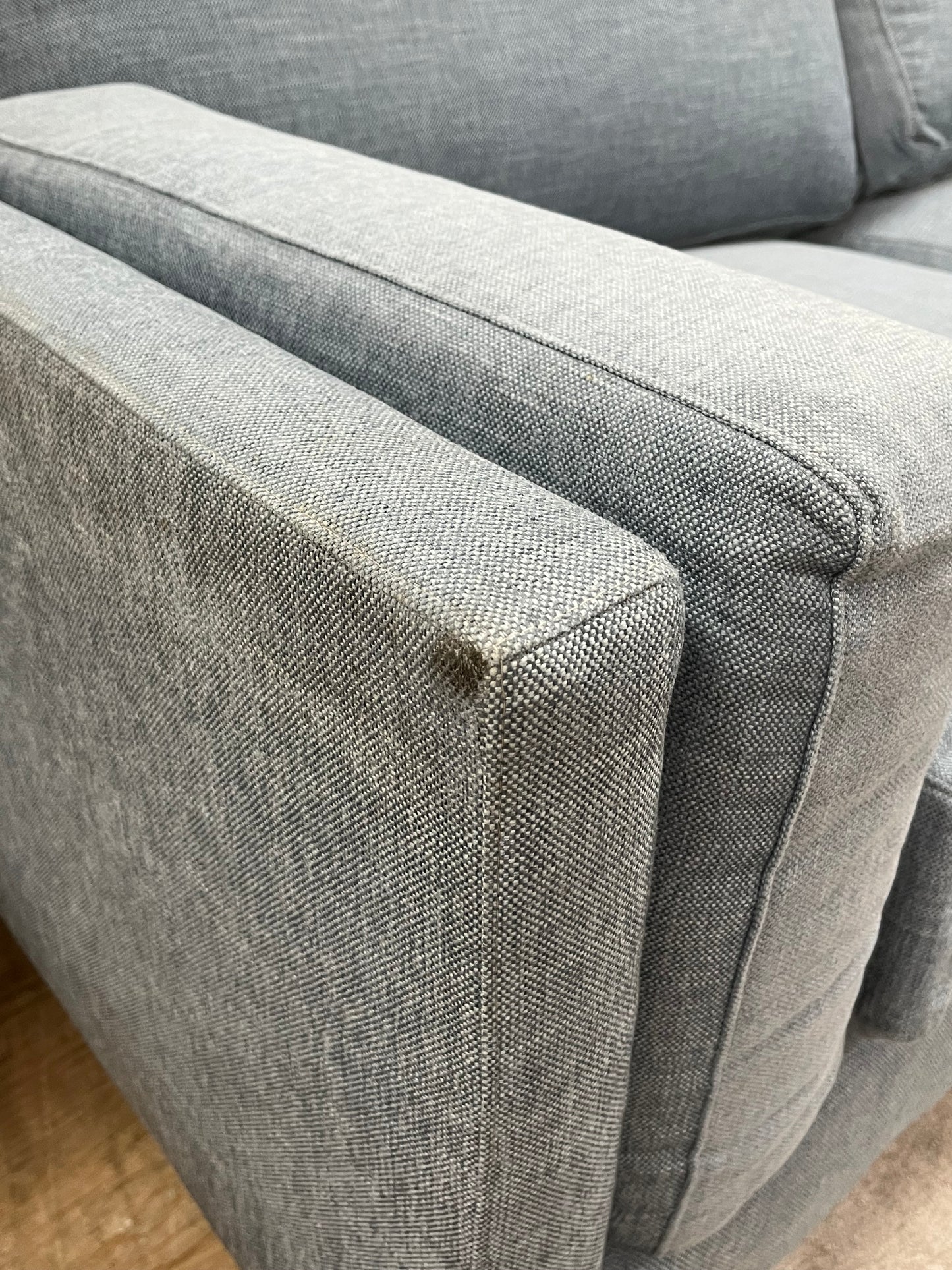 Benchmade Modern Right Arm Blue Linen Couch