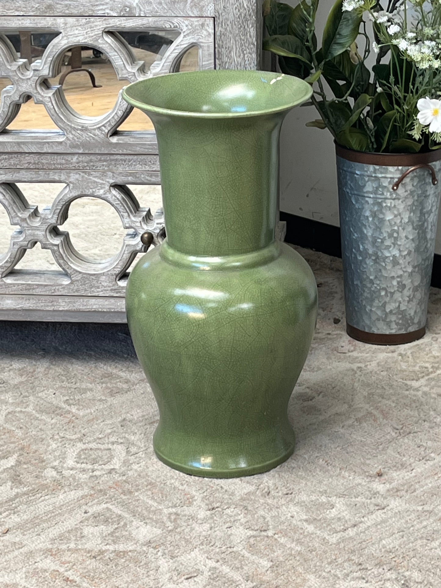 Vintage Green 23" Ceramic Vase