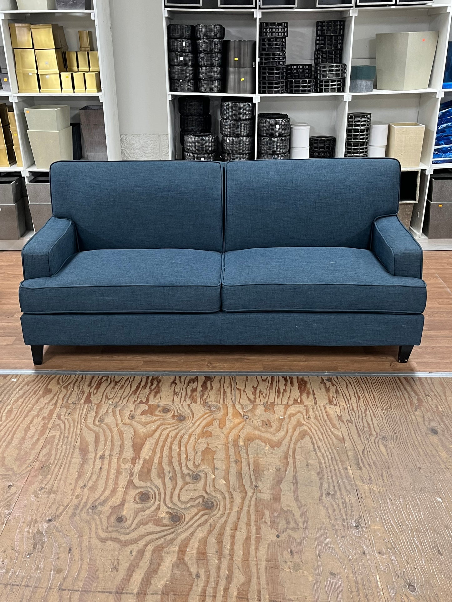Modern Blue Linen Loveseat