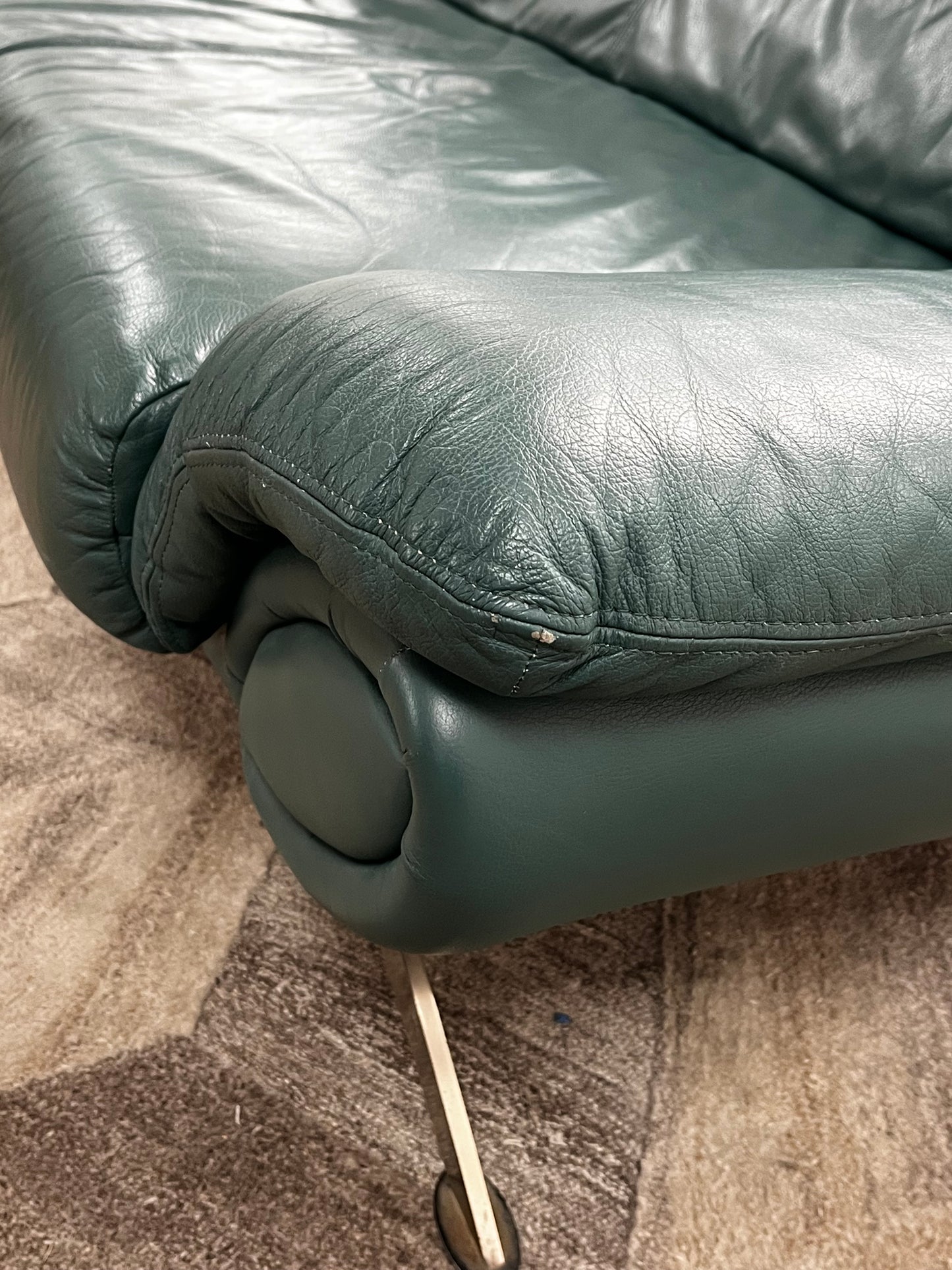 Post Modern Green Leather Loveseat