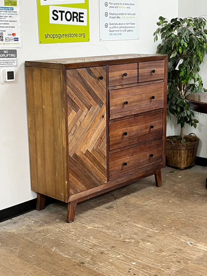Mid Century Style 5 Drawer and 1 Door Wooden Dresser