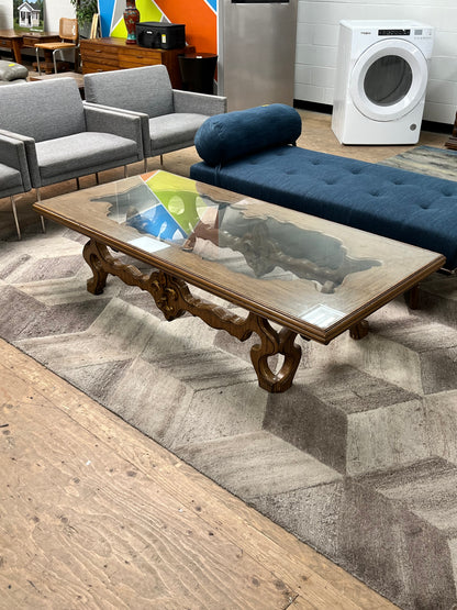 Vintage Wood-Carved Coffee Table
