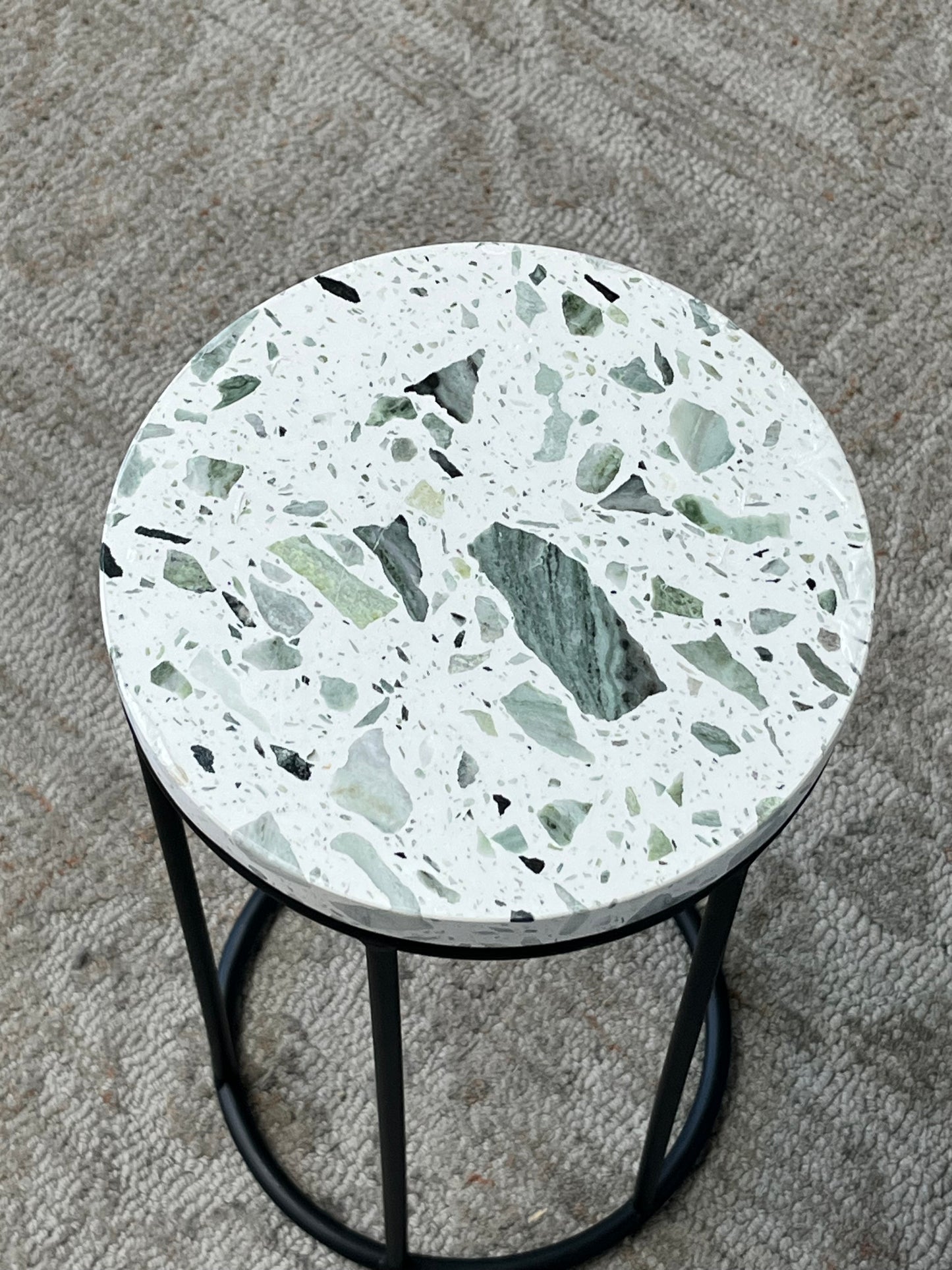Pair of Modern Round Stone Top Side Tables