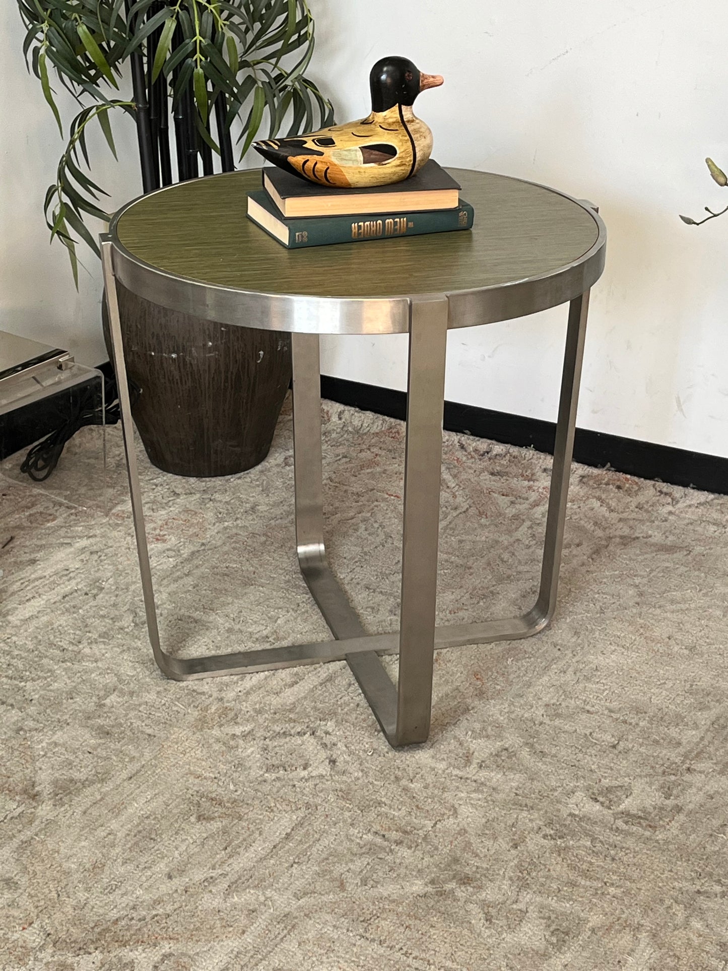 Modern Metal Round Side Table w/ Green Top
