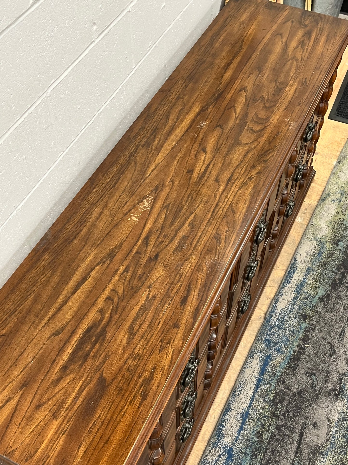 Vintage Wooden 9-Drawer Credenza