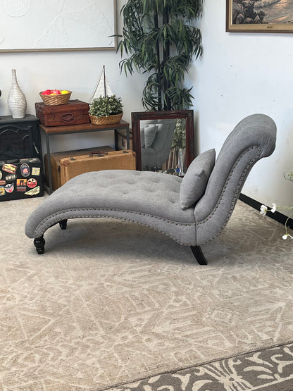 Modern Nailhead Grey Lounge Chaise
