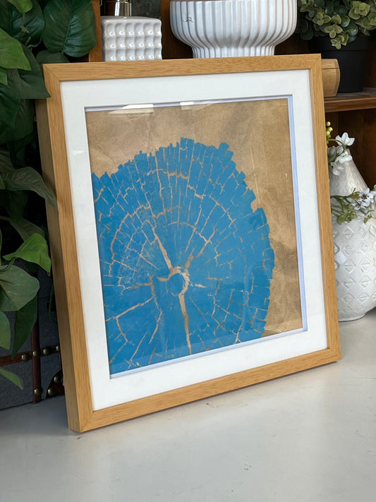 Tree Ring Print In Blue With Wooden Frame