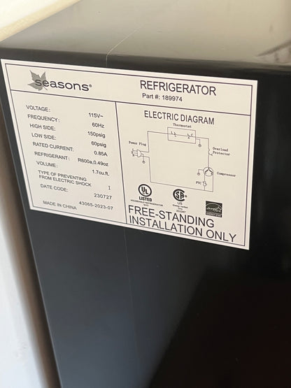 Seasons 18in. Compact Refrigerator