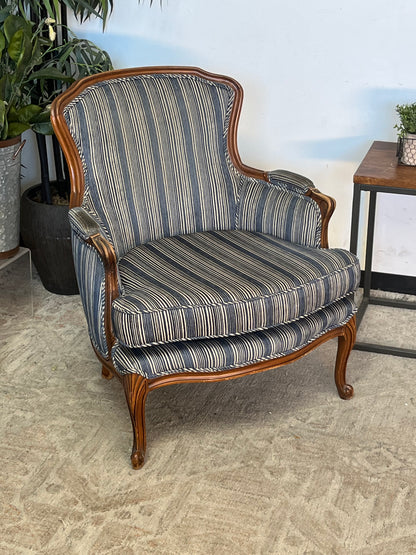 Upholstered Blue Striped Club Chair