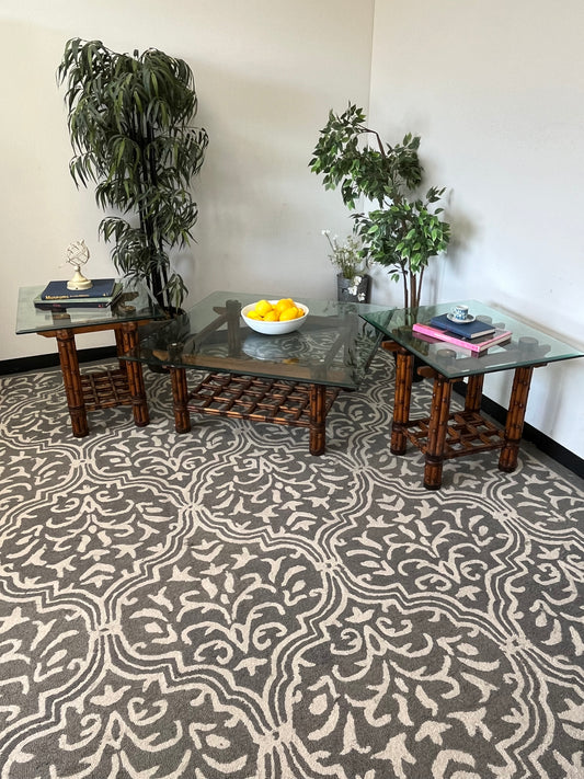 Wooden Bamboo Style Coffee Table With Pair Of End Tables