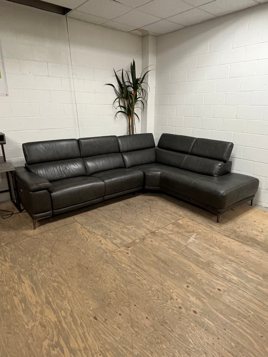 Living Spaces Leather Sectional Couch With Reclining Seat