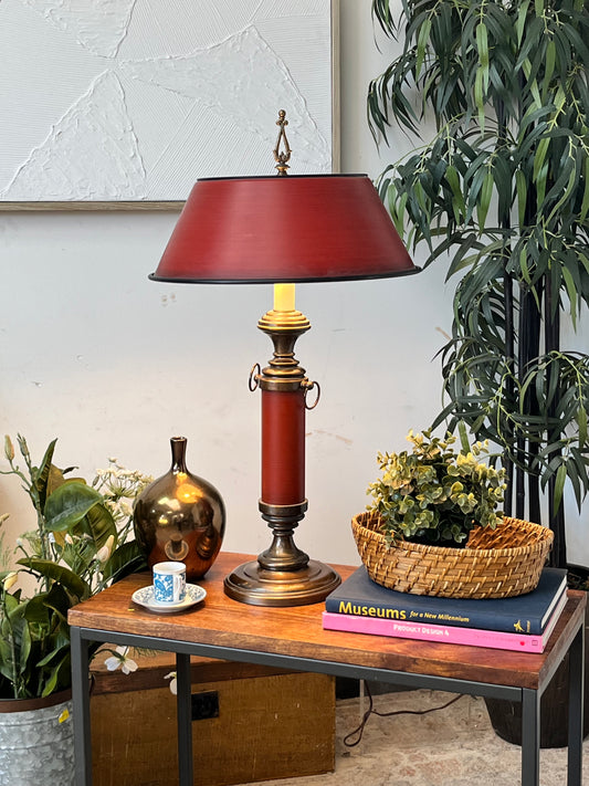 Vintage Red Brass Table Lamp