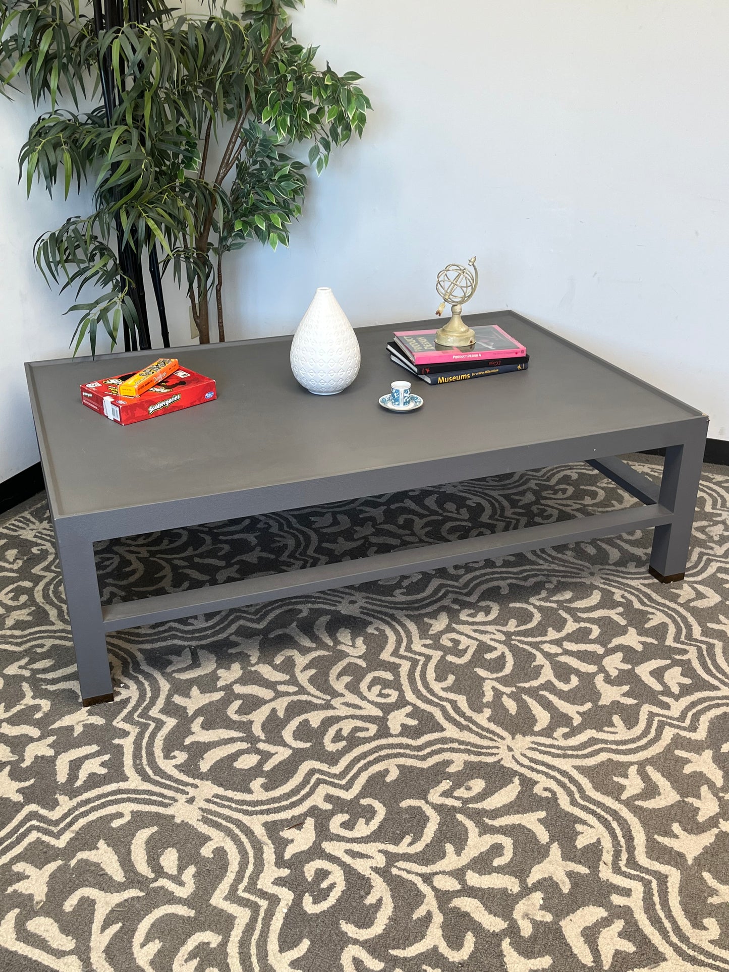 60" Faux Linen Gray Coffee Table