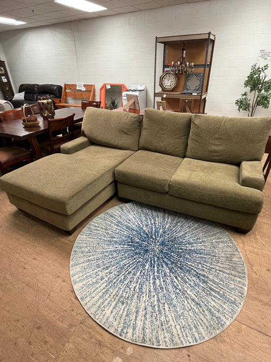 Living Spaces Modern Linen Green Sectional Couch