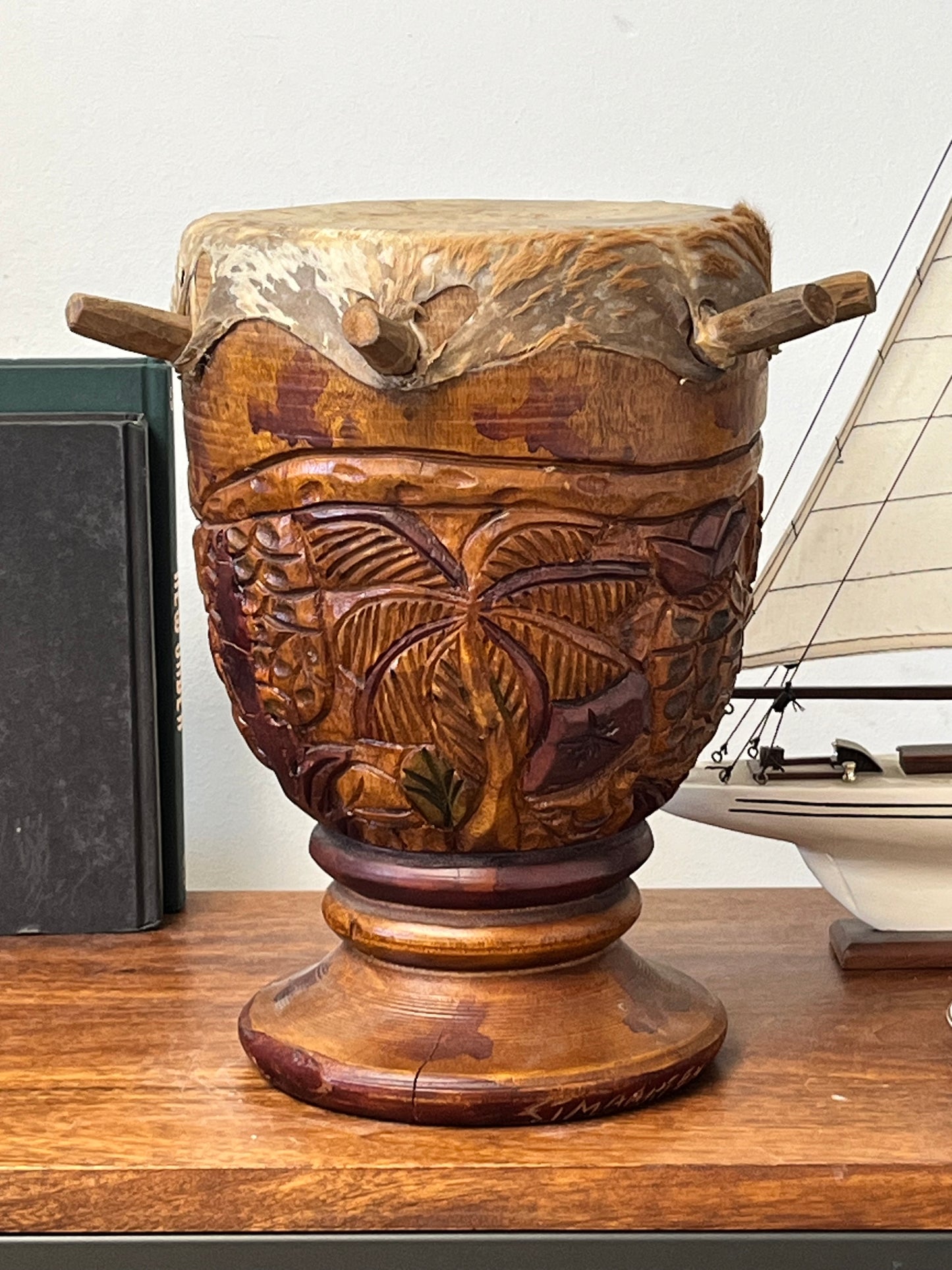 Vintage Hand-Carved St. Maarten Drum