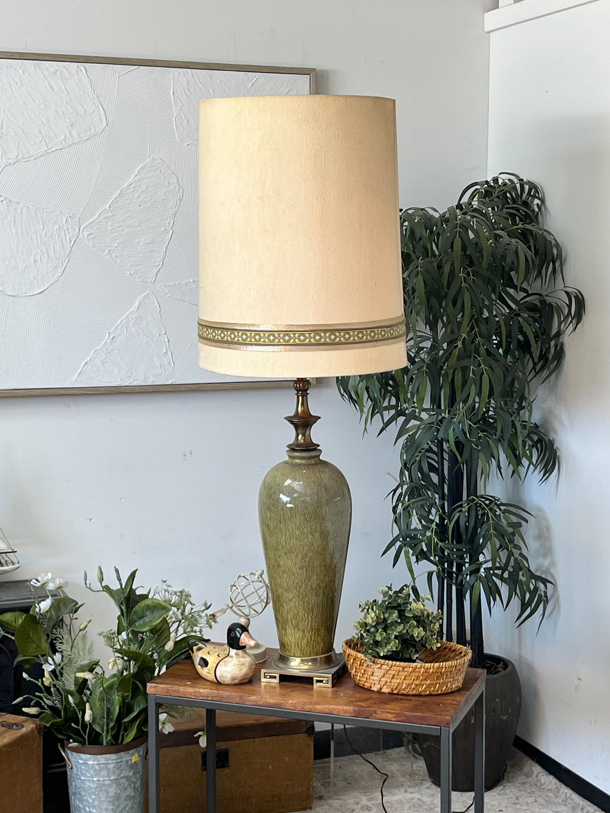 Vintage Green 31" Porcelain Vase Lamp