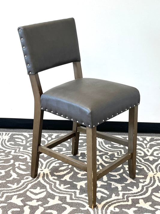 Gray Leather Open Back Stool