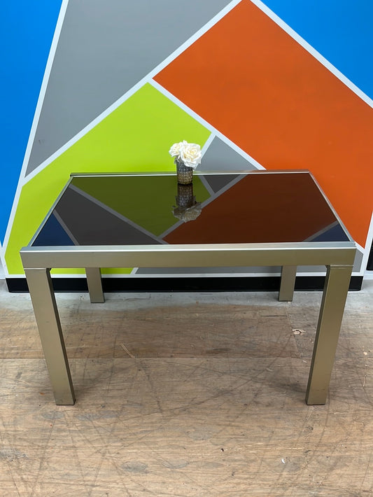 Metal Table with Extendable Glass Tabletop