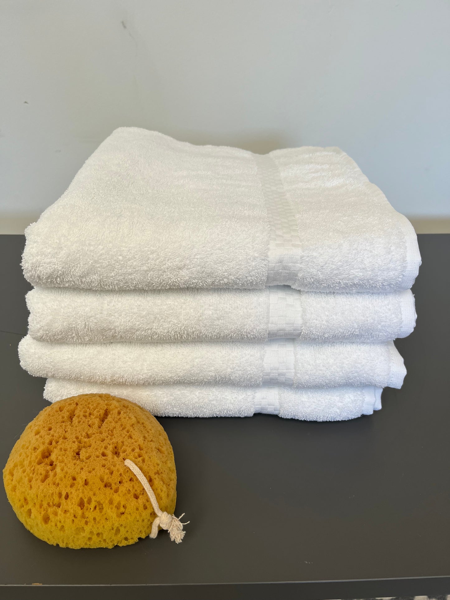 White Bath Towel w/Checkered Border