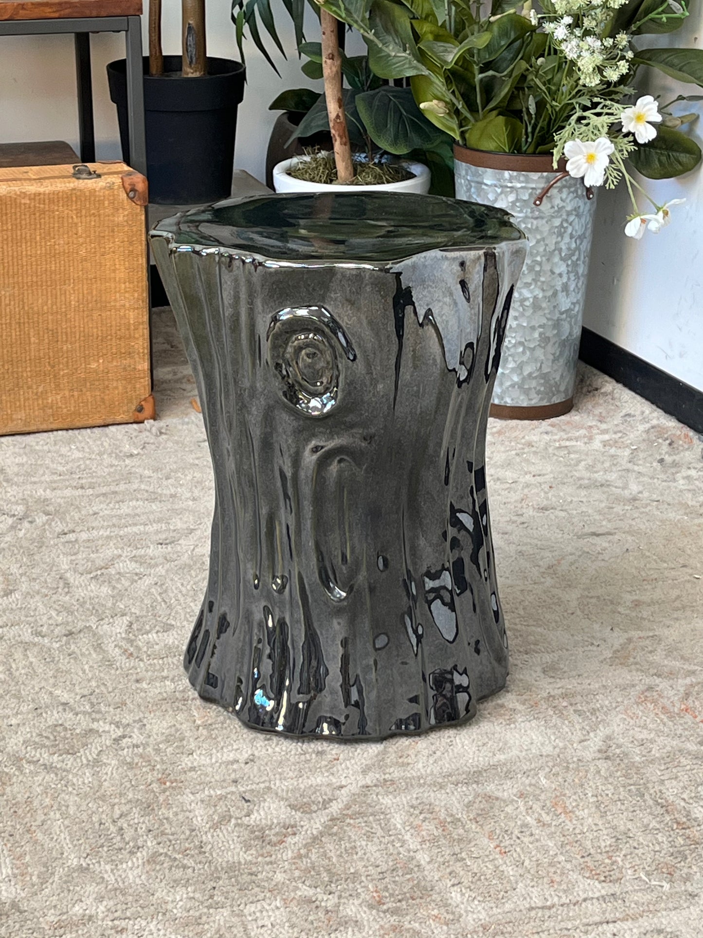 Ceramic Tree Stump Style Stool