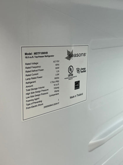 Seasons 18 Cu. Ft. Top Freezer Refrigerator