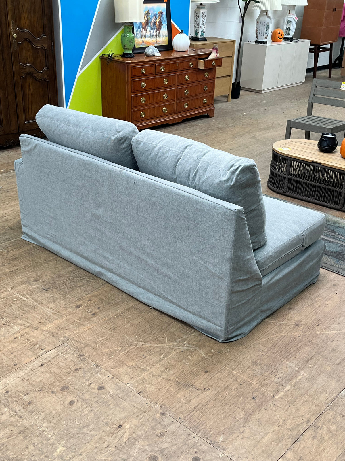 Slipcovered 71" Light Blue Sofa