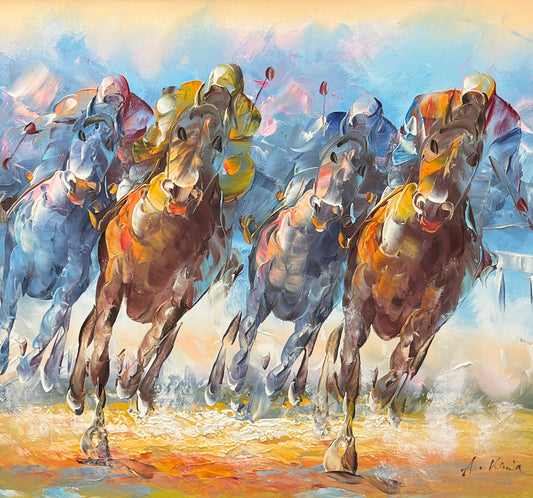 Anthony Veccio Signed Horse Race Painting