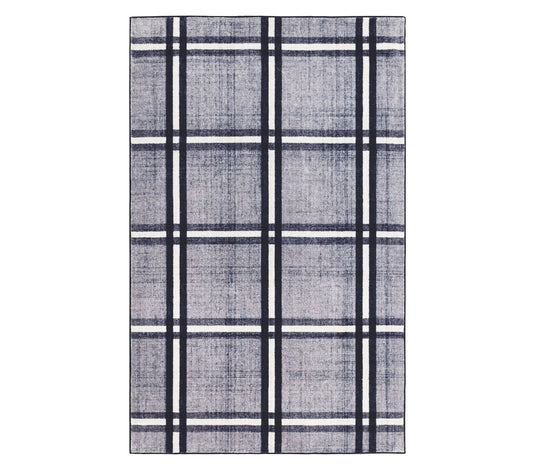 Plaid Washable 8 x 10 Rug Blue Chambray